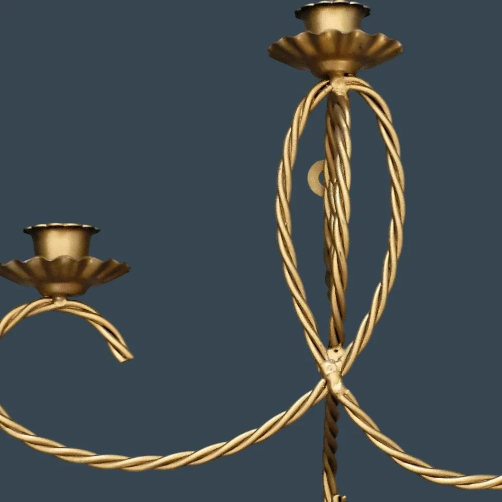 Vintage MCM Wall Candle Holder & Sconce Set Gold Tone Gilt Metal Rope Twisted